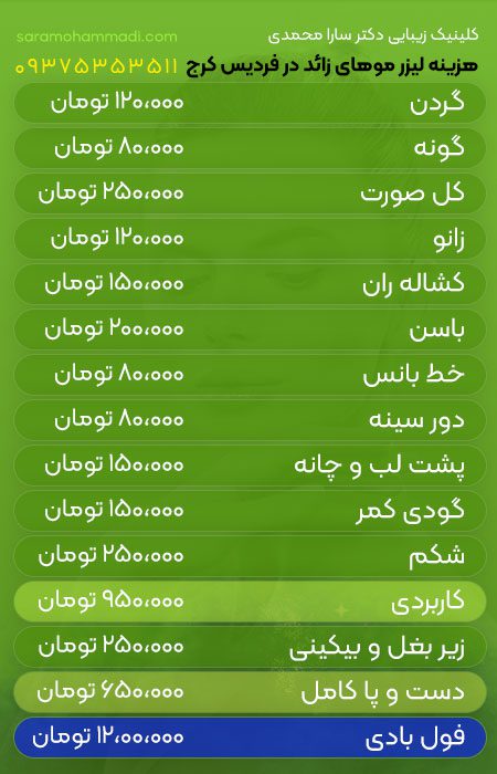 قیمت لیزر موهای زائد در فردیس کرج